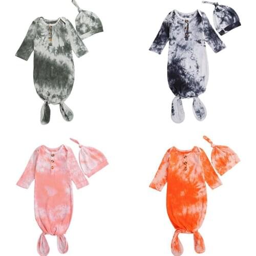 Baby Silkworm Cocoon Type Tie-dye Printed Sleeping Bags Newborn Wrap Comfort Warm Swaddle Blanket Sleeping Bags hats Set