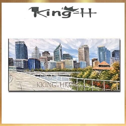 Hot sale Modern city building landscape handmade canvas abstract oil painting home decor wall picture for living room unf