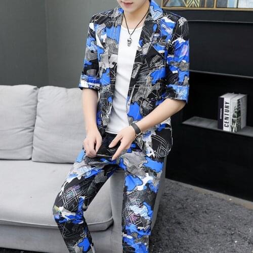 Groom Business Casual Tuxedos Costume Homme Ropa De Hombre 2020 New SUMMER Suit Men Slim Fit Suits Printing 2 Pcs Wedding Suits