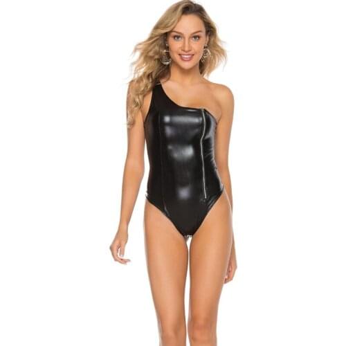 Latex Catsuit Sexi Women Backless Sexy Lingerie Soft Black Leather Female Bodysuit Erotic Underwear Ladies