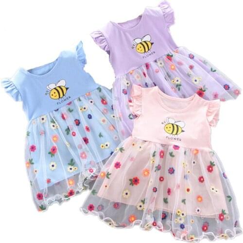 Cute Summer Baby Girls Casual Flower embroidery Lace Dresses Clothes Kids Princess Dress Children Party Ball Pageant Dress Outfi