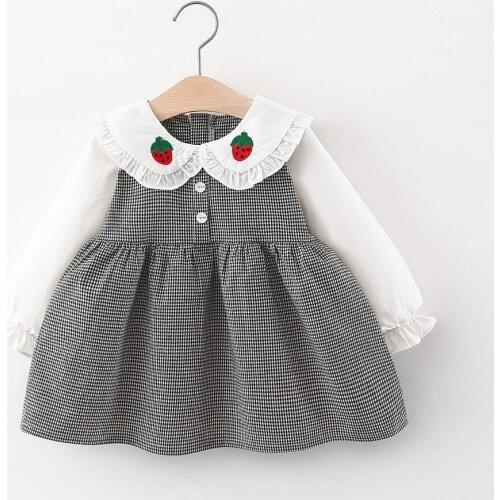 Fashion Autumn Girls Kids Princess Dress Long Sleeve Children Baby Infants Plaided Dresses Vestidos S12712