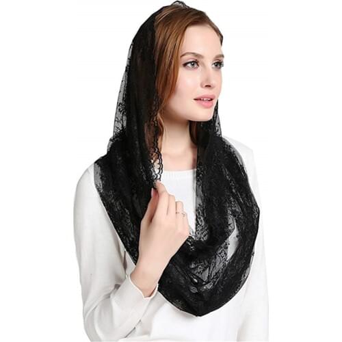 Muslim Hijab Babushka Ivory Lace Women Mantilla Veil for Church HeadCover Wrap Latin Mass Mantilla de Novia Negra HeadScarf