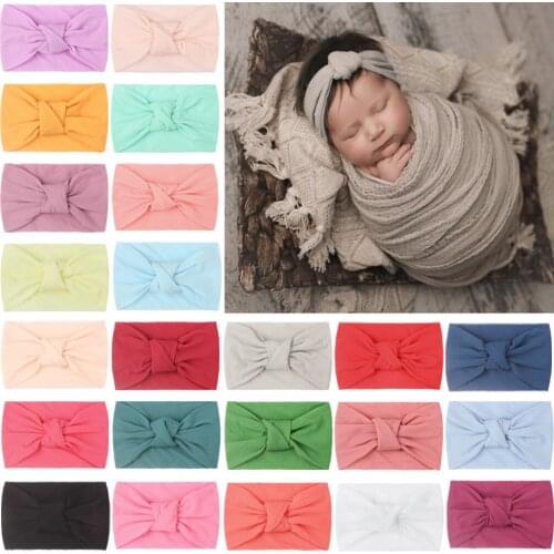 2021 New Fashion Newborn Kids Solid Knotted Headbands Baby Nylon Bows Elastic Hairband Headdress Children Girls Hair Accessories
