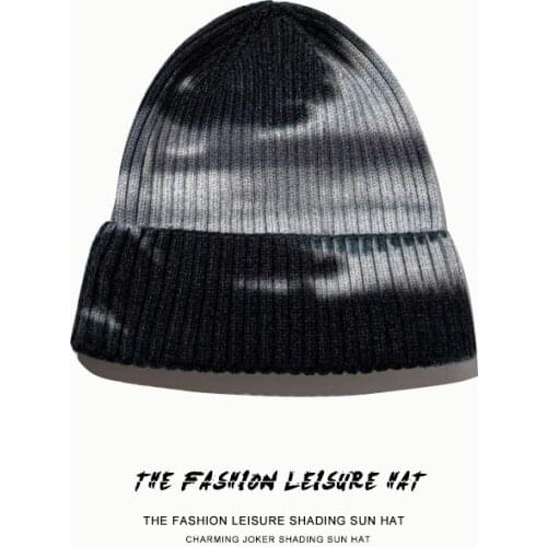 2021 New Fall and Winter Gradient Color Tie-dye Warm Knit Hat for Woman and Man Yellow Blue Black 8 Color Optional Warm Hat Cap