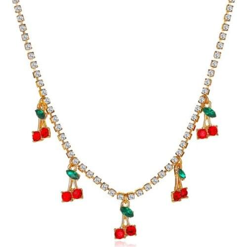 New simple cherry pendant Hip Hop tennis chain necklace for women harajuku crystal neck chains choker women jewelry accessories