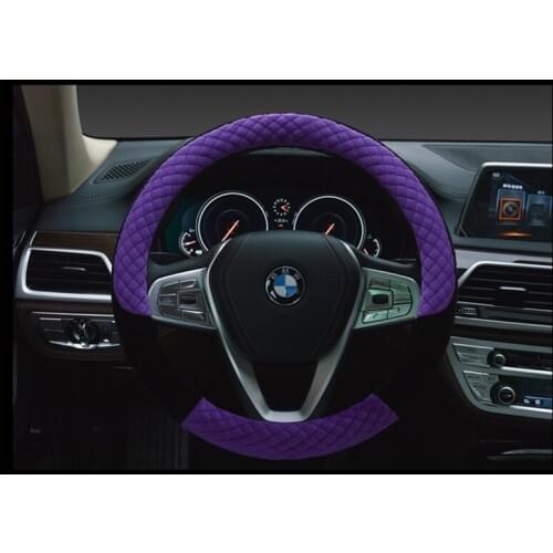 New Universal Winter Soft Velour Steering Wheel Cover Anti Slip Rubber Fit for 38cm 14.9" Gift for Lovers Family Purple Red