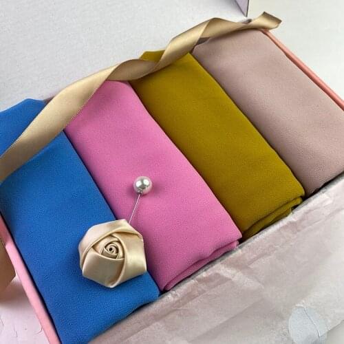 Plain Bubble Chiffon Scarf Hijab With box Solid Color Muslim Women Scarf Accessories Headscarf Shawls Foulard 4pcs/box