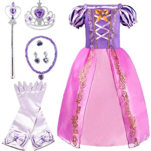 Rapunzel Dress for Girls Summer Princess Costume Children Fancy Birthday Halloween Party Dress Up Clothes Tangled Frocks 3-8T