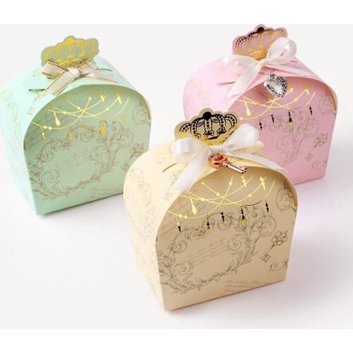 20 Pcs 8.5x5x9.5cm gift paper box Vintage Golden crown small kraft paper gift box for jewelry Wedding Party Cookies candy sweety