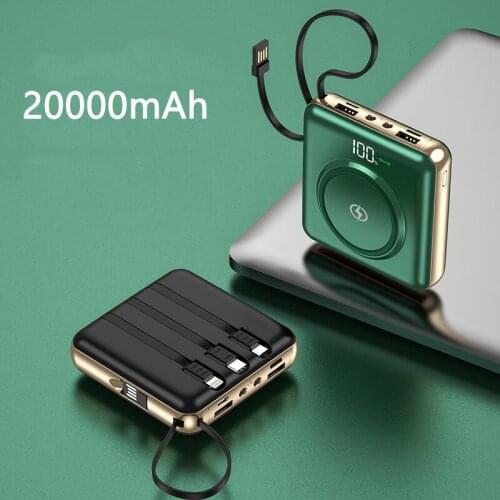 Portable Qi Wireless Charger Power Bank 10000/20000mAh Powerbank Built in Cable Poverbank External Battery For Xiaomi iPhone 12