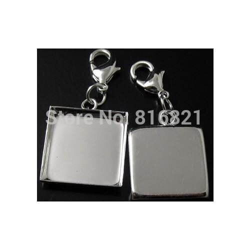 Blank Square Deep Wall Bezel cups with a Loop Lobster Clasps Pendant Cabochons Bases Connectors Settings DIY Supplies Findings