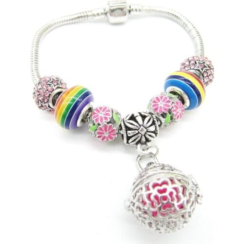 Various Designs Beautiful DIY Large Hole Beads with Changeable Locket Box Fashion Girl`s Essential Oil Diffuser Bracelet