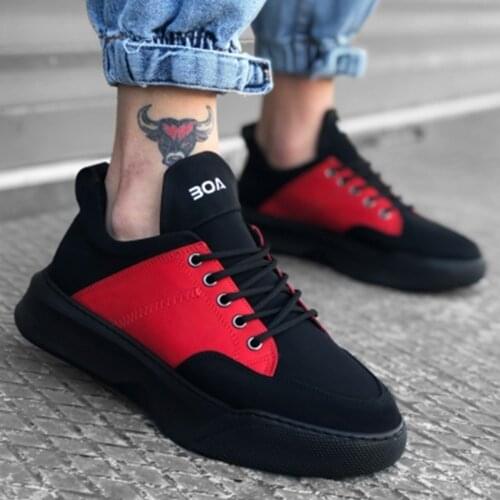 BA0163 Laced High Sole Black Red Sport Shoes Türkiye'de Produced Fast Shipping Good Quality Production Cheap
