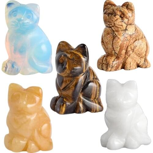 1.5 inch Crystal Cat animal Statue Carved Cute Cat Figurine Gemstone Figurines for Home Decor Chakra Healing Fun Toys as Gifts