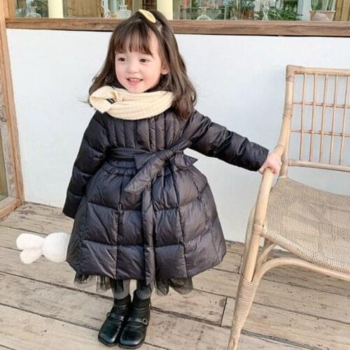 Padded Jacket Girls 2021 Winter Warm Down Padded Coat Mid-Length Thickened Girdle Mesh Skirt Jacket Children Clothes HPY114
