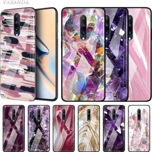 Marbling Print Glass Case For Oneplus Nord 8 7 7T Pro 5G Tempered Fundas One Plus 8Pro 7Pro 7TPro Phone Coque Black Soft Edge