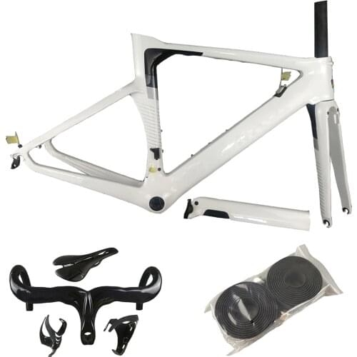 UD White Concept Road Frame Carbon Road Bike Frames Carbon Bicycle Frameset + Handlebar + Saddle + Water Bottle Cages C64 V3Rs