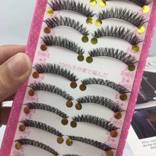 Yokpn Taiwan Handmade False Eyelashes Messy Natural Thick Cross Fake Eyelashes Nude Makeup Cotton Stalks Comfortable 10 Pairs