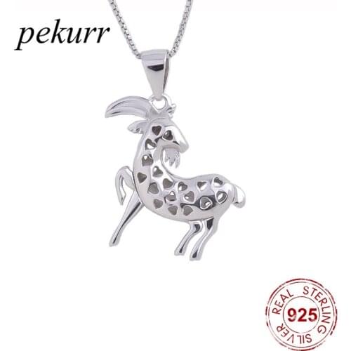 Pekurr 925 Sterling Silver Hollow Heart Spot Goat Female Pendants Animal Necklaces For Women Silver Chain Fashion Jewelry