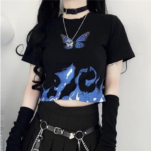 Woman T-shirt top punk tshirt Short clothes vintage butterfly Harajuku Short sleeves dropshipping product shirt clothing vegan
