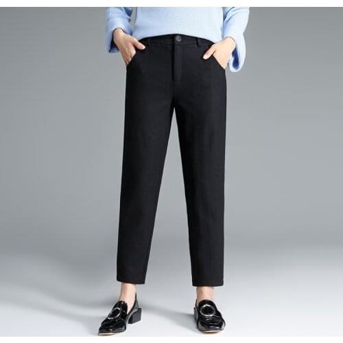 ACRMRAC Womens pants New Spring and autumn Solid color Woolen High waist Slim Harem pants Ankle-Length Pants casual pants G7235