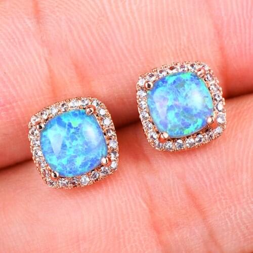Cute Female White Blue Green Earrings Rose Gold Silver Color Wedding Earrings Vintage Bride Opal Crystal Stud Earrings For Women