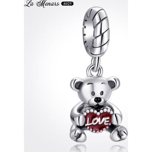 La Menars New Little Bear Bead Fit Original Pandora Charm Bracelet Genuine 925 Sterling Silver For Women Jewelry DIY Making
