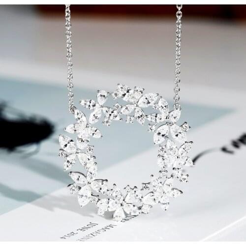 Exquisite Solid 925 Sterling Silver Pendant Necklace Female Shiny Elegant Charm Sweater Necklaces Choker Fine Jewelry Party Gift