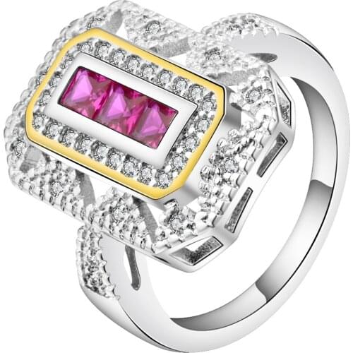 Hainon Red Blue CZ Crystals Rings For Women Lady Silver Color Filled Wedding Party Engagement Love Ring Anel Valentines Day