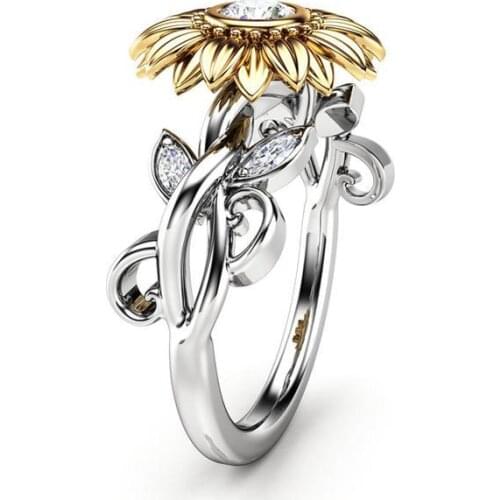 Crystal Female Sunflower Engagement Ring Cute Luxury Silver Color Love Wedding Jewelry Promise Zircon Stone Rings For Women