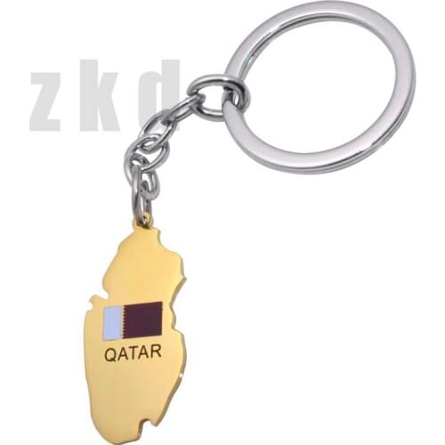 Zkd Qatar map Qatar national flag stainless steel key chain key ring