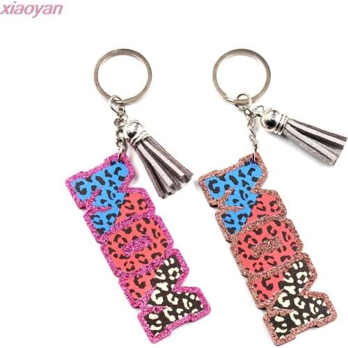 1piece) KH1019-76mm Acrylic Leopard Print mom , Women Gift Battery Glitter Acrylic Keychain