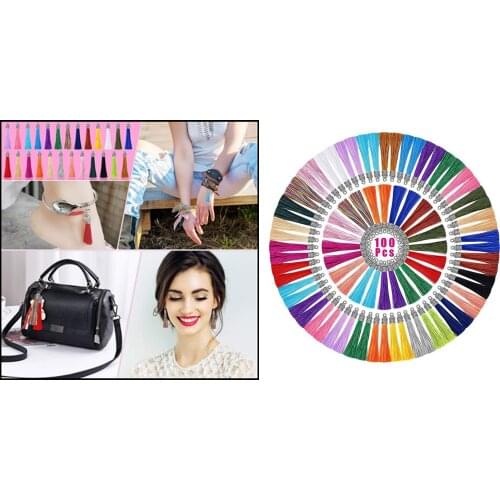 100 PCS Colored 60mm Bulk Tassel Pendant DIY Keychain Keyring Purse Gift