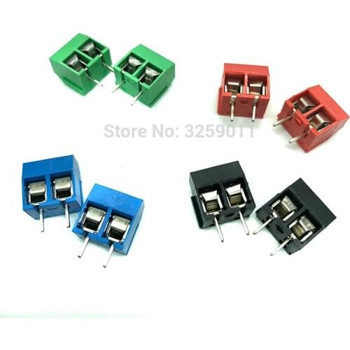 1000PCS Terminal Connectors 2 Pin Plug-in Screw Terminal Block Connector 5.08mm Pitch blue iron KF 301-2P Blue red green black