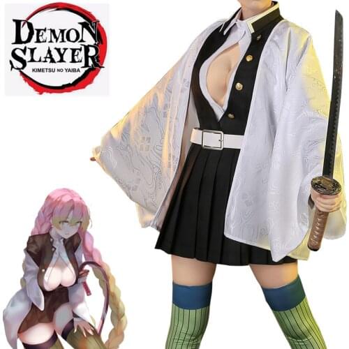 2020 Anime Demon Slayer Kimetsu no Yaiba Cosplay Haori Costume Kanroji Mitsuri Costume Full of Sets for Women Skirt Cosplay wig