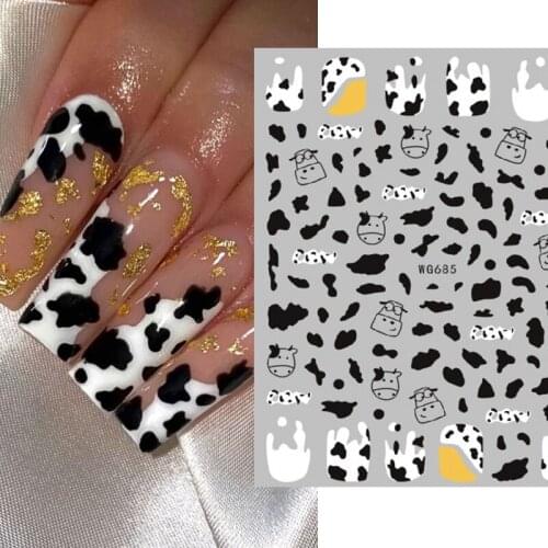 3D Animal Nail Stickers White Black Milk Cow Bee Tiger Lion Bird Geometric Lines Slider Nail Decals Crafts Nai Art Decoration