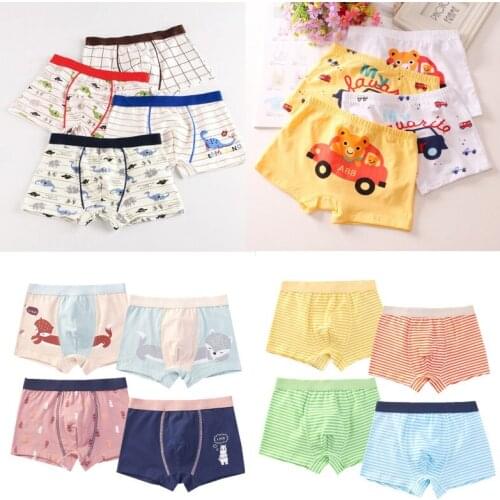 4Pcs/Lot Childrens Cartoon Boxer Kids Underwear Boys Cotton Shorts Student Panties Suit 2-12 Years