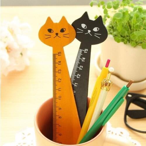40pcs/lot Vintage Cartoon Cat design wooden ruler 15cm straightedge Wood gift stationery papelaria G217