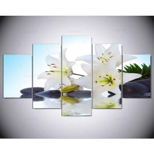 5 panel modern Stones and flowers hd Art print canvas art wall framed paintings for living room wall picture kn-426
