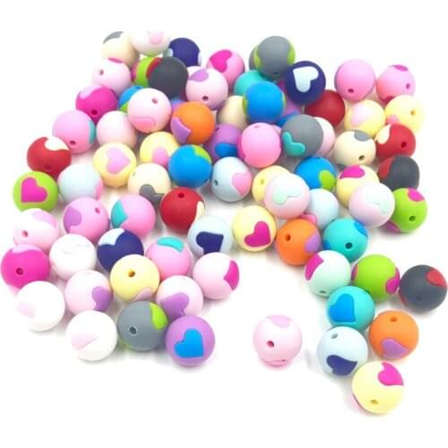 5PCS/Pack Silicone Heart Shape Baby Teether Beads Food Grade Teething Accessories Baby Shower Toy Necklace Bracelet