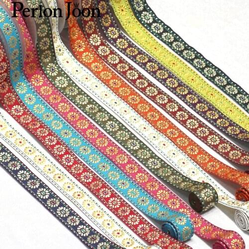 100yards/lot Classical multi-color jacquard Flower pattern ribbon polyester cotton Webbing for bag apparel decorative ZD018