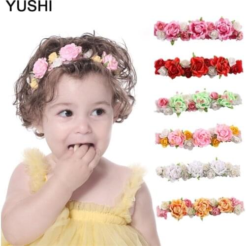 6 Colors Hot Selling Multicolor Simulation Roses Children Headband Fashion Go On Holiday Girls Baby Hair Bands HeadWear