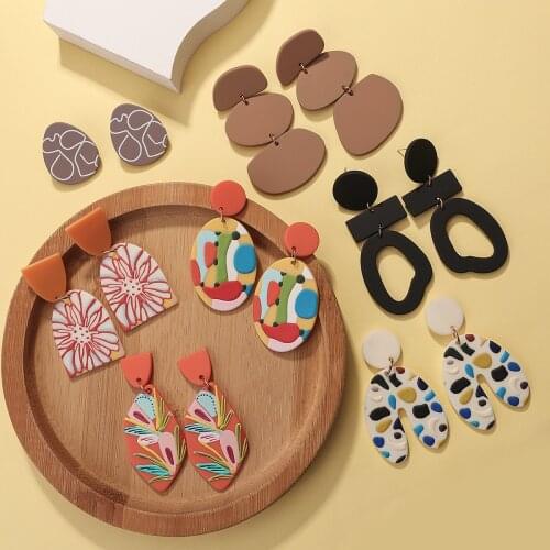 AENSOA Fashion Multi-type Irregular Acrylic Drop Earrings Colorful Graffiti Simulated Polymer Clay Geometric Earrings Gift