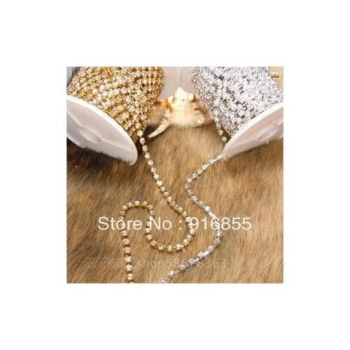 Wholesale and retai Rhinestone cup chain ss10(2.5mm) Crystal rhinestone,10yards,golden base,Free shipping,garment accessories