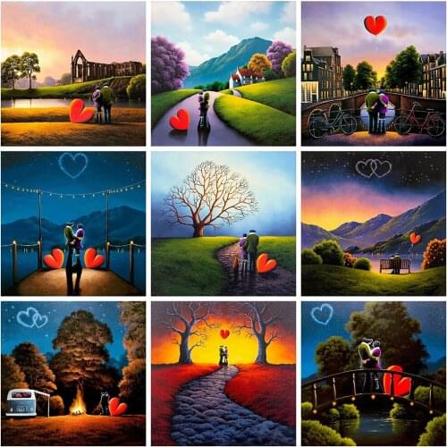 HUACAN 5d Diamond Painting Cartoon Landscape DIY Diamond Embroidery Cross Stitch Heart Tree Handicraft Wall Art