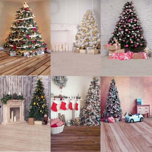 Avezano Christmas Backdrops Tree Gift Wooden Floor Fireplace Socks Bell Photography Background Photo Studio Photophone Photozone