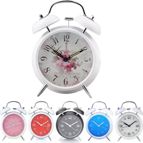 Vintage Alarm Clock Metal Twin Double Bell Number Silent Night Function Alarm Clock