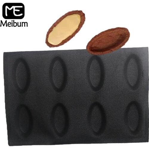 Black Non Stick Perforated Bakeware 8 Cavity Shell Bread Mold Glass Fiber Silicone Mould Cupcake Bun Form Pastry Baking Tools
