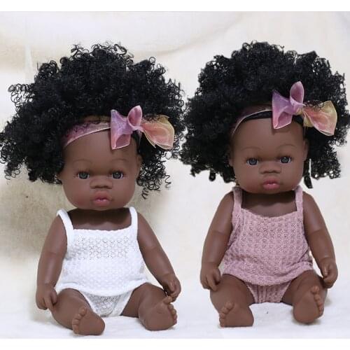 35CM Black Baby Dolls Summer Dress African Reborn Doll Silicone Waterproof Bath Play Baby Soft Vinly Toy Girl Boys kid Todder